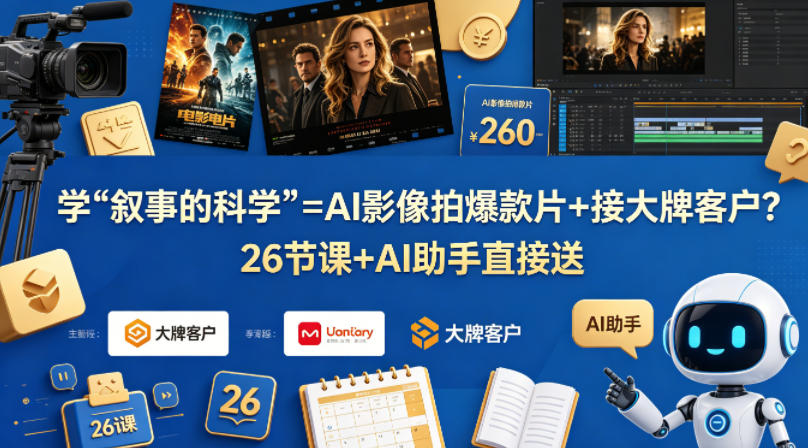 学《叙事的科学》=AI影像拍爆款片+接大牌客户？26节课+AI助手直接送【原创双语字幕】-极客网创