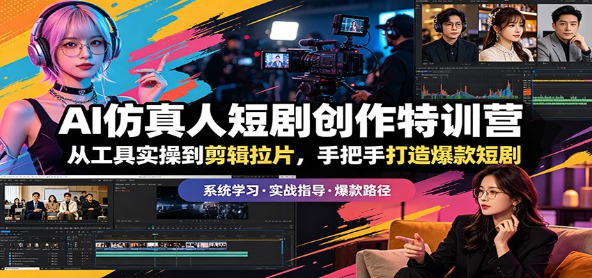 AI仿真人短剧创作特训营：从工具实操到剪辑拉片，手把手打造爆款短剧-极客网创