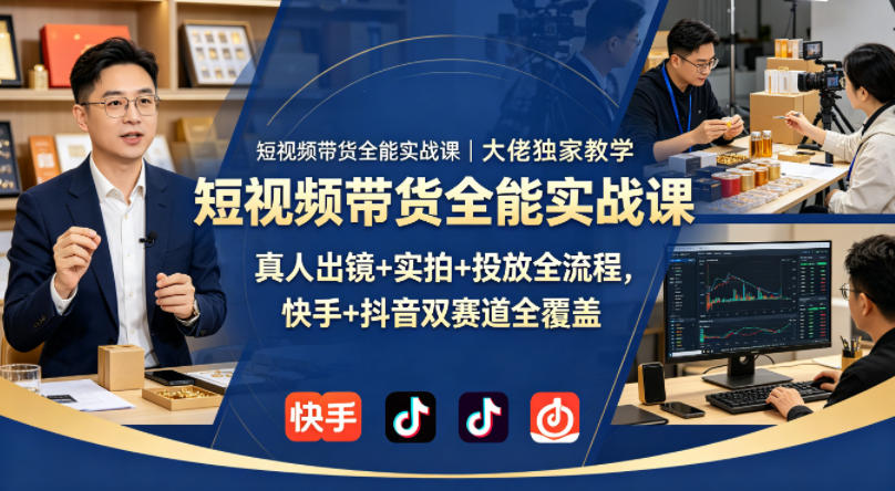 短视频带货全能实战课｜大佬独家教学，真人出镜+实拍+投放全流程，快手+抖音双赛道全覆盖-极客网创