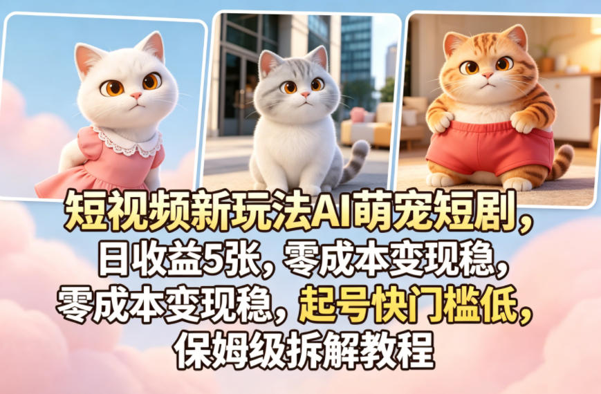 短视频新玩法AI萌宠短剧，日收益5张，零成本变现稳，起号快门槛低，保姆级拆解教程-极客网创