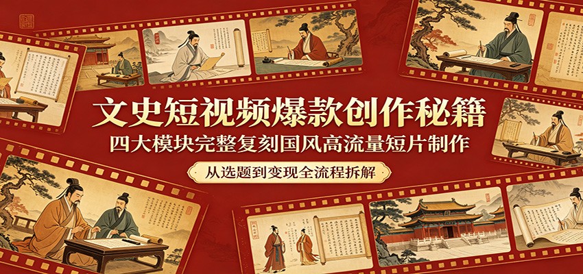 文史短视频爆款创作秘籍：四大模块完整复刻国风高流量短片制作-极客网创