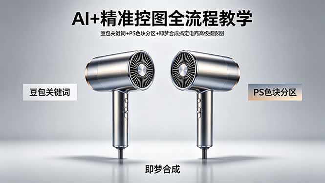AI+精准控图全流程教学 豆包关键词+PS色块分区+即梦合成搞定电商高级摄影图-极客网创