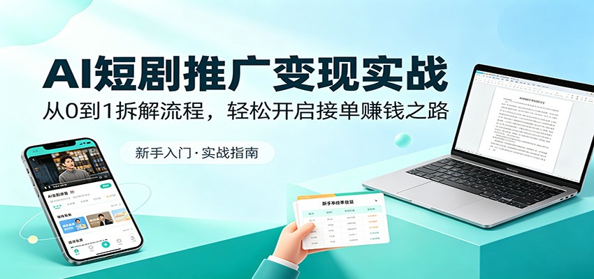 AI短剧推广变现实战：从0到1拆解流程，轻松开启接单赚钱之路-极客网创