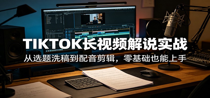 TIKTOK长视频解说实战：从选题洗稿到配音剪辑，零基础也能上手-极客网创