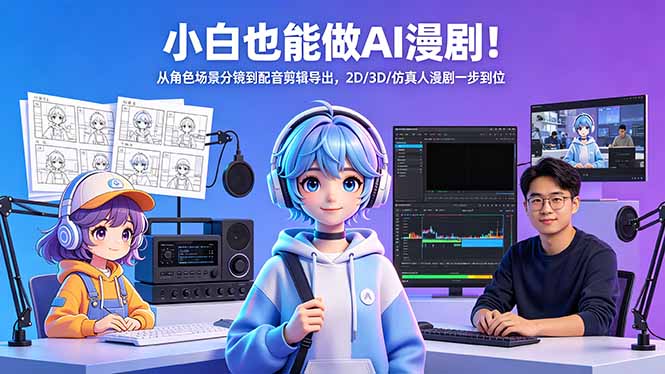 小白也能做AI漫剧！从角色场景分镜到配音剪辑导出，2D/3D/仿真人漫剧一步到位-极客网创