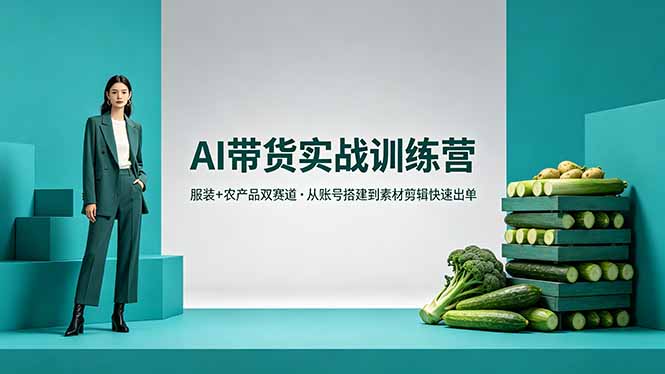AI带货实战训练营，服装+农产品双赛道，从账号搭建到素材剪辑快速出单-极客网创