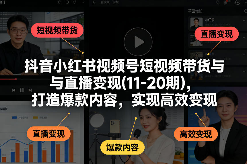 抖音小红书视频号短视频带货与直播变现(10-21期)，打造爆款内容，实现高效变现(更新05月08日)-极客网创