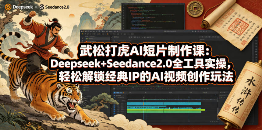 武松打虎AI短片制作课：Deepseek+Seedance2.0全工具实操，轻松解锁经典IP的AI视频创作玩法-极客网创