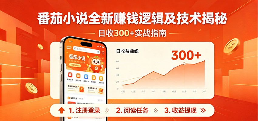 番茄小说全新赚钱逻辑及技术日收300+，小白新书皆可做！无脑赚就行了！-极客网创