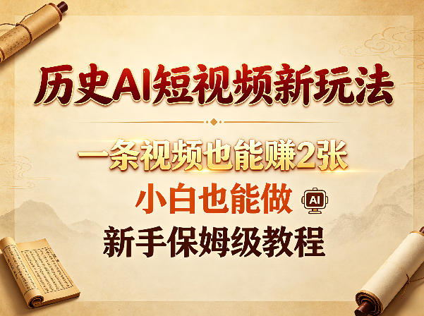 历史AI短视频新玩法，一条视频也能賺2张，小白也能做，新手保姆级教程-极客网创