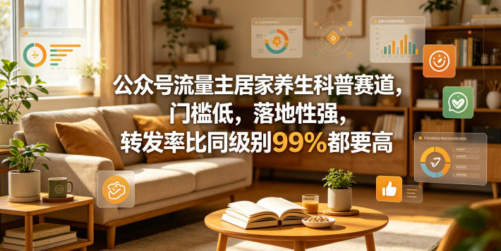 公众号流量主居家养生科普赛道，门槛低，落地性强，转发率比同级别99％都要高-极客网创