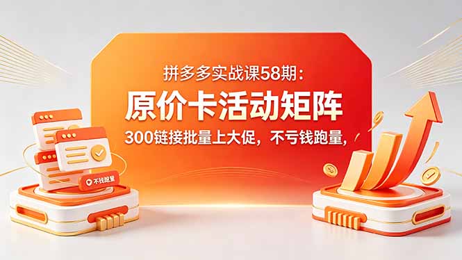 拼多多实战课58期：原价卡活动矩阵，300链接批量上大促，不亏钱跑量-极客网创