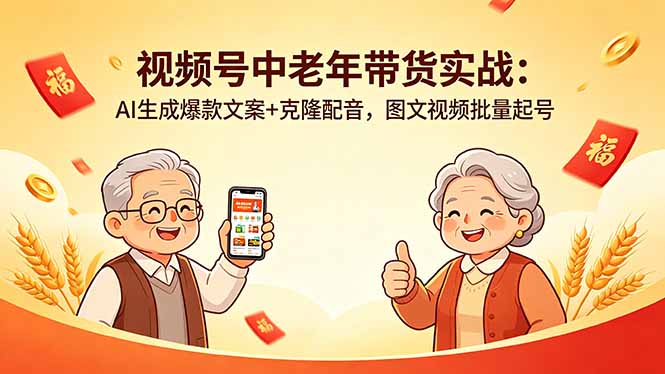 视频号中老年带货实战：AI生成爆款文案+克隆配音，图文视频批量起号-极客网创