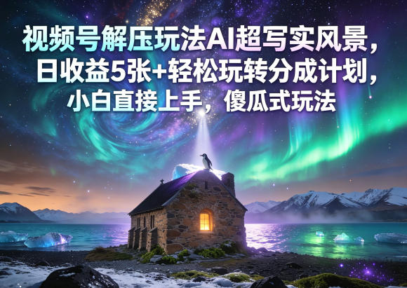 视频号解压玩法AI超写实风景，日收益5张+轻松玩转分成计划，小白直接上手，傻瓜式玩法-极客网创