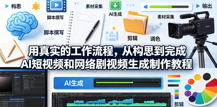 用真实的工作流程，从构思到完成AI短视频和网络剧视频生成制作教程-中英字幕-极客网创
