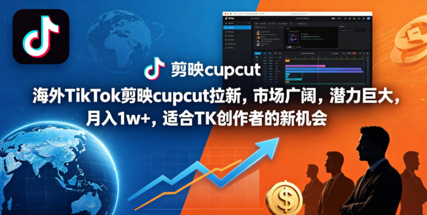 海外TikTok剪映cupcut拉新，市场广阔，潜力巨大，月入1w+，适合TK创作者的新机会-极客网创