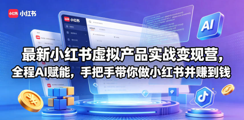 最新小红书虚拟产品实战变现营，全程AI赋能，手把手带你做小红书并赚到钱-极客网创