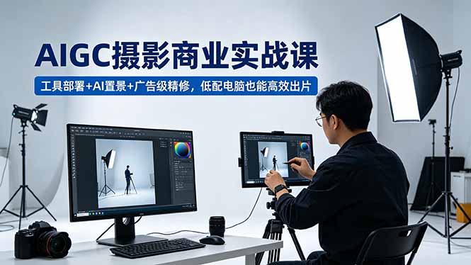 AIGC 摄影商业实战课，工具部署+AI置景+广告级精修，低配电脑也能高效出片-极客网创