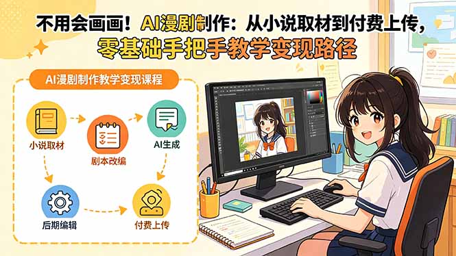 不用会画画！AI漫剧制作：从小说取材到付费上传，零基础手把手教学变现路径-极客网创