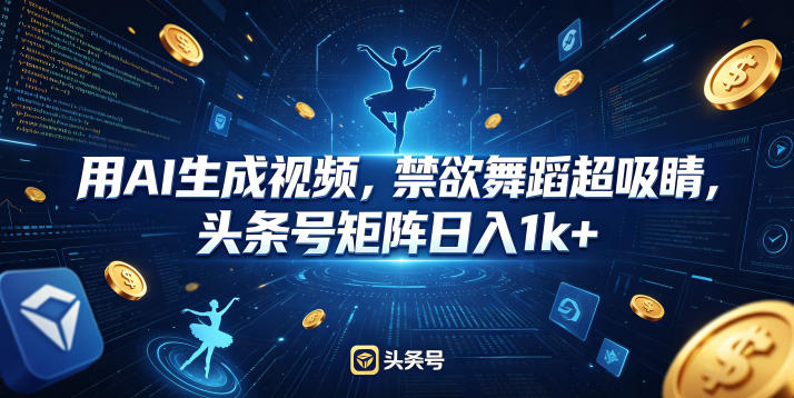用AI生成视频，禁欲舞蹈超吸睛，头条号矩阵日入1k+-极客网创