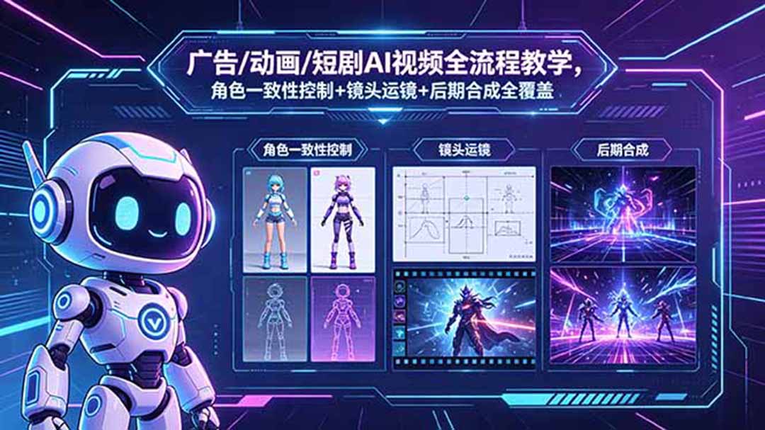 广告/动画/短剧AI视频全流程教学，角色一致性控制+镜头运镜+后期合成全覆盖-极客网创