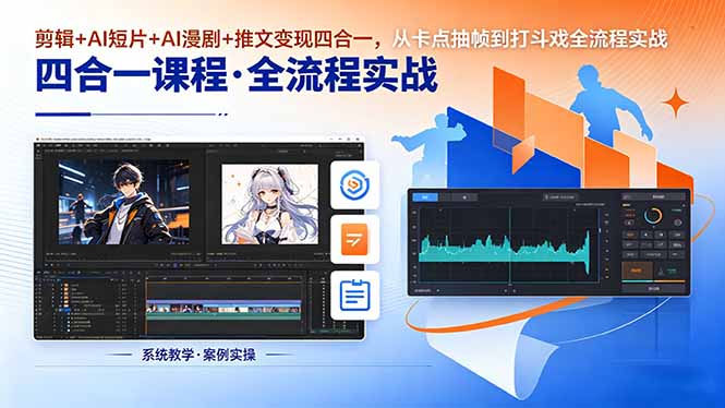 剪辑+AI短片+AI漫剧+推文变现四合一，从卡点抽帧到打斗戏全流程实战-极客网创