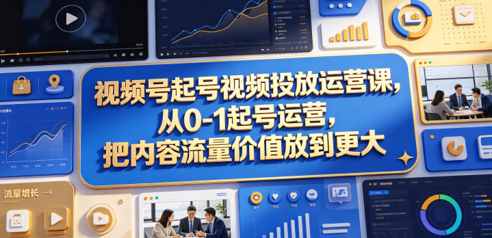 视频号起号视频投放运营课，从0-1起号运营，把内容流量价值放到更大-极客网创