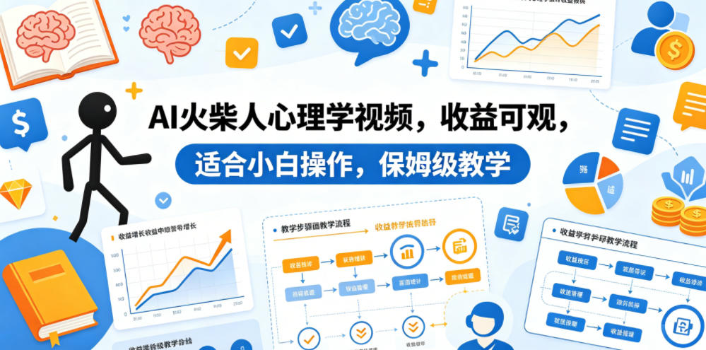 AI火柴人心理学视频,收益可观,适合小白操作,保姆级教学-极客网创