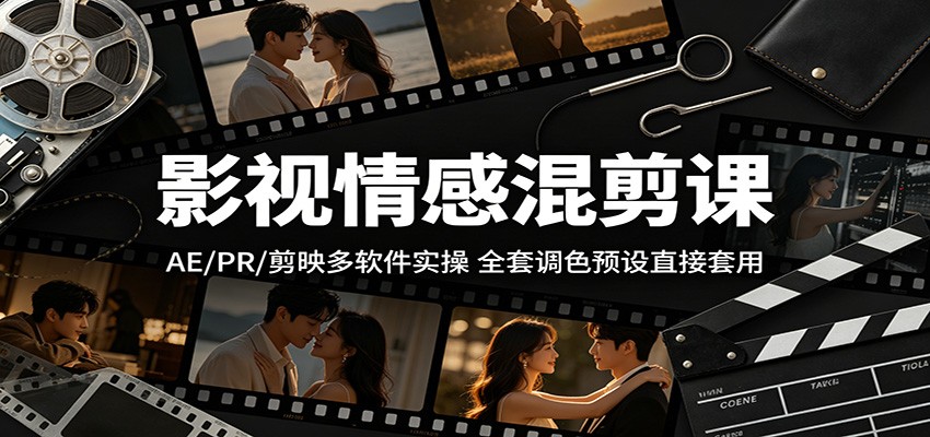 影视情感混剪课:AE/PR/剪映多软件实操,全套调色预设直接套用-极客网创
