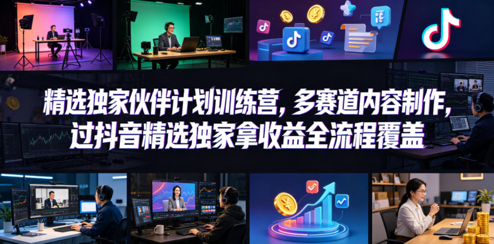 小豁食堂精选独家伙伴计划训练营,多赛道内容制作,过抖音精选独家拿收益全流程覆盖-极客网创