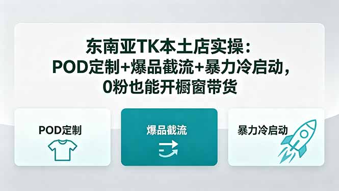 东南亚TK本土店实操-5月更新:POD定制+爆品截流+暴力冷启动,0粉也能开橱窗带货-极客网创