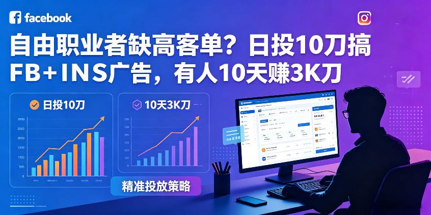 自由职业者缺高客单？日投10刀搞FB+INS广告，有人10天赚3K刀！【原创双语字幕】-极客网创