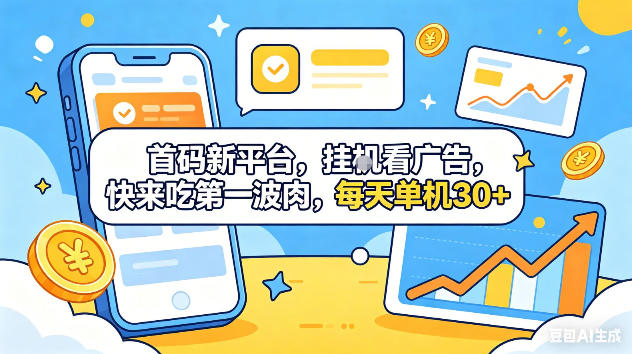 首码新平台,挂G自动看广告,快来吃第一波肉,每天单机30+,可矩阵放大【揭秘】-极客网创