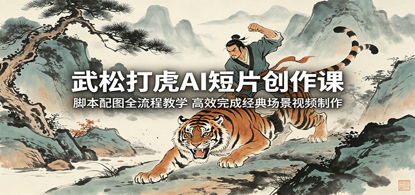 武松打虎AI短片创作课:脚本配图全流程教学,高效完成经典场景视频制作-极客网创