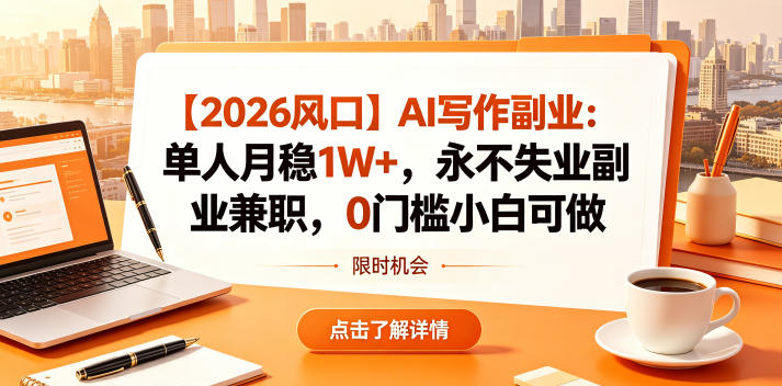 【2026风口】AI写作副业：单人月稳1W+，永不失业副业兼职，0门槛小白可做【揭秘】-极客网创