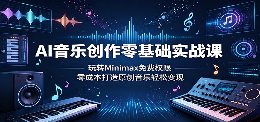 AI音乐创作零基础实战课:玩转Minimax免费权限,零成本打造原创音乐轻松变现-极客网创