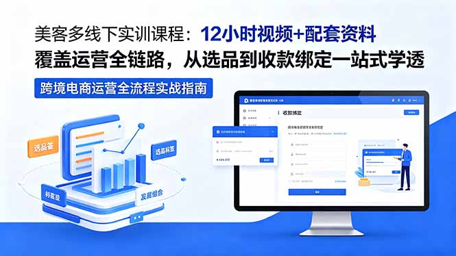美客多线下实训课程:12小时视频+配套资料覆盖运营全链路,从选品到收款绑定一站式学透-极客网创