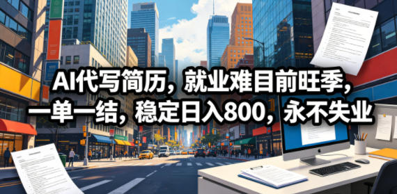 AI代写简历,就业难目前旺季,一单一结,稳定日入800,永不失业-极客网创