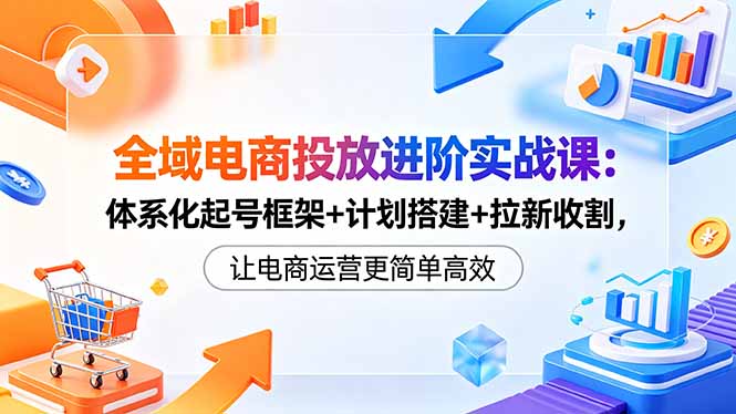 全域电商投放进阶实战课:体系化起号框架+计划搭建+拉新收割,让电商运营更简单高效-极客网创
