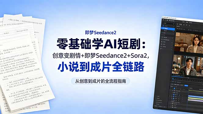 零基础学AI短剧：创意变剧情+即梦Seedance2+Sora2，小说到成片全链路-极客网创