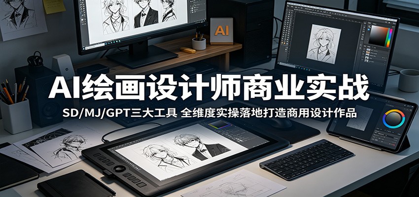AI绘画设计师商业实战：SD/MJ/GPT三大工具，全维度实操落地打造商用设计作品-极客网创