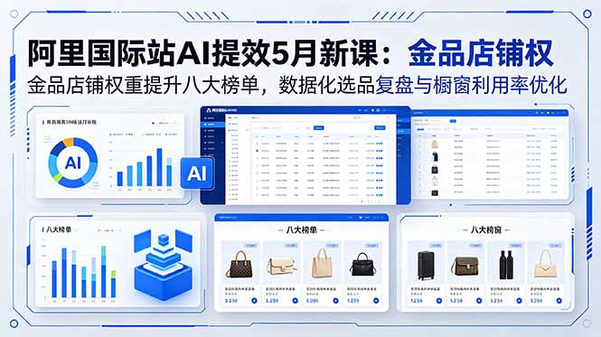 阿里国际站AI提效5月新课:金品店铺权重提升八大榜单,数据化选品复盘与橱窗利用率优化-极客网创