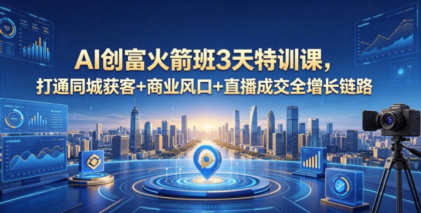 AI创富火箭班3天特训课,打通同城获客+商业风口+直播成交全增长链路,2026年4月新课-极客网创