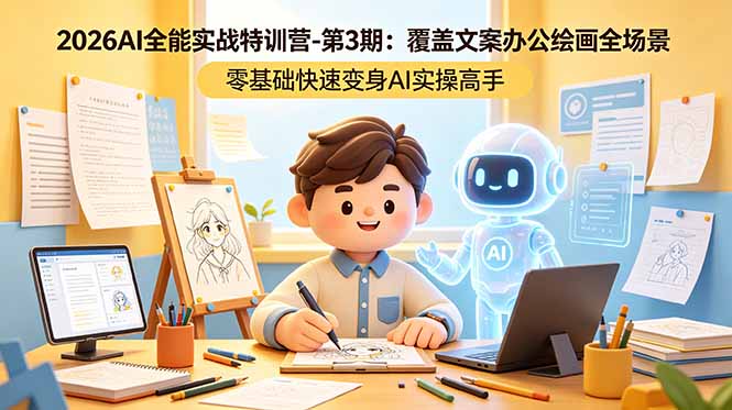 2026AI全能实战特训营-第3期：覆盖文案办公绘画全场景 零基础快速变身AI实操高手-极客网创
