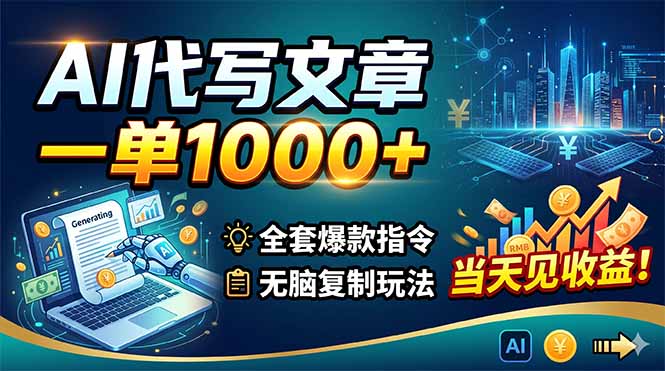 AI代写文章，一单1000+，全套爆款指令+无脑复制玩法，当天见收益！-极客网创