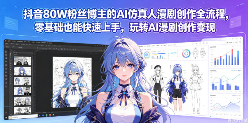 抖音80W粉丝博主的AI仿真人漫剧创作全流程，零基础也能快速上手，玩转AI漫剧创作变现-极客网创