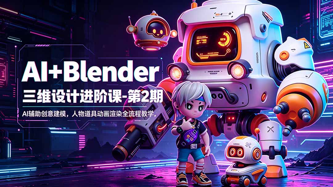 AI+Blender三维设计进阶课-第2期：AI辅助创意建模，人物道具动画渲染全流程教学-极客网创