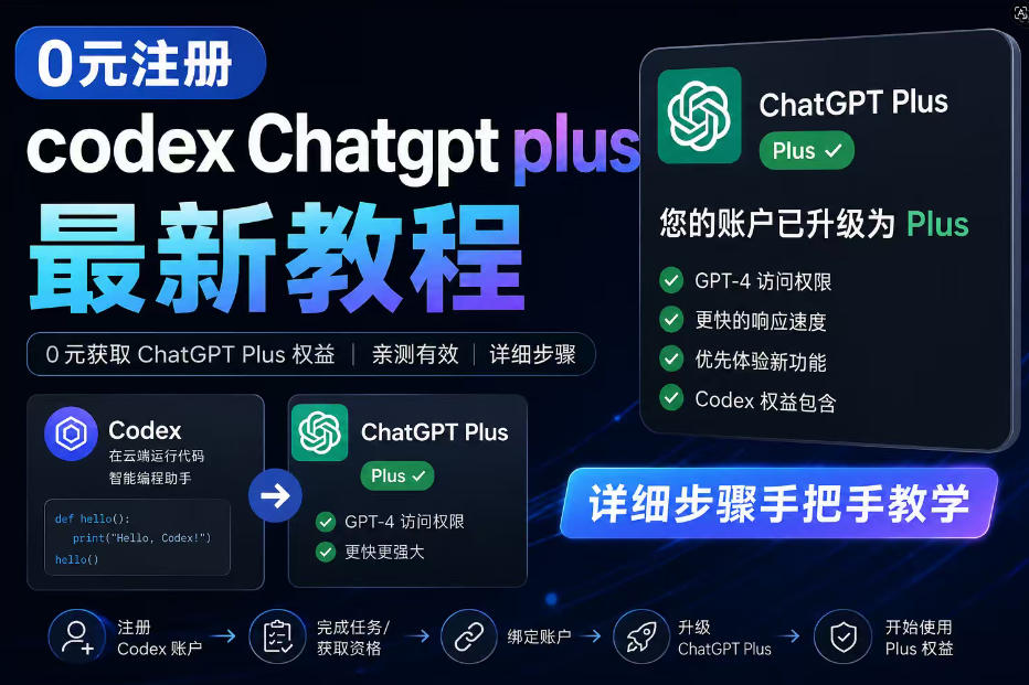0元全自动注册codex gpt plus最新教程，0元获取GPT Plus权益，手把手详细教学-极客网创