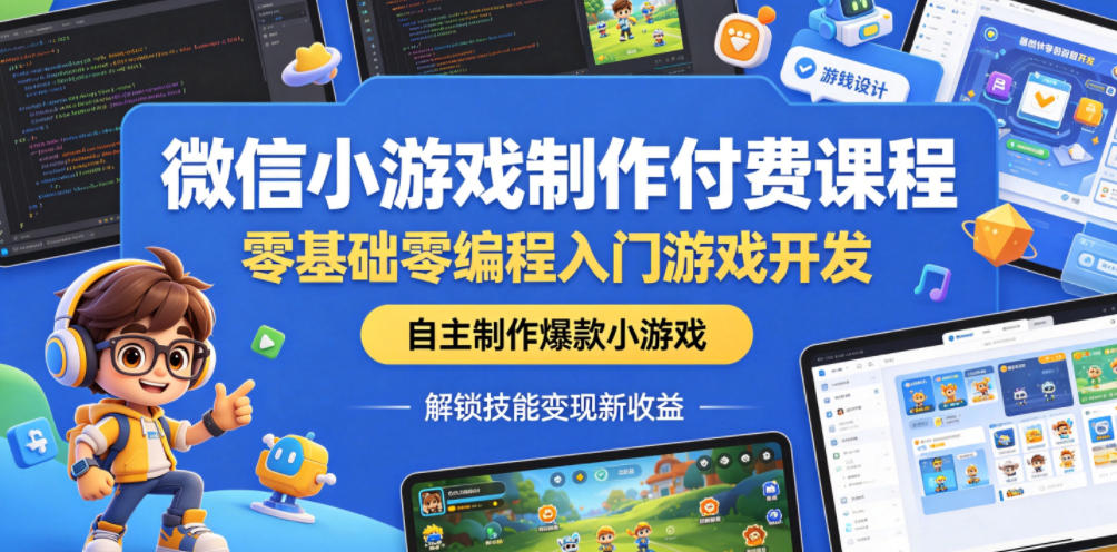 微信小游戏制作付费课程，零基础零编程入门游戏开发，自主制作爆款小游戏，解锁技能变现新收益-极客网创