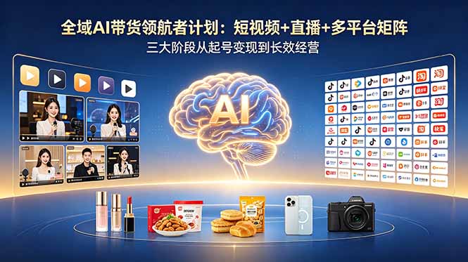 全域AI带货领航者计划：短视频+直播+多平台矩阵，三大阶段从起号变现到长效经营-极客网创